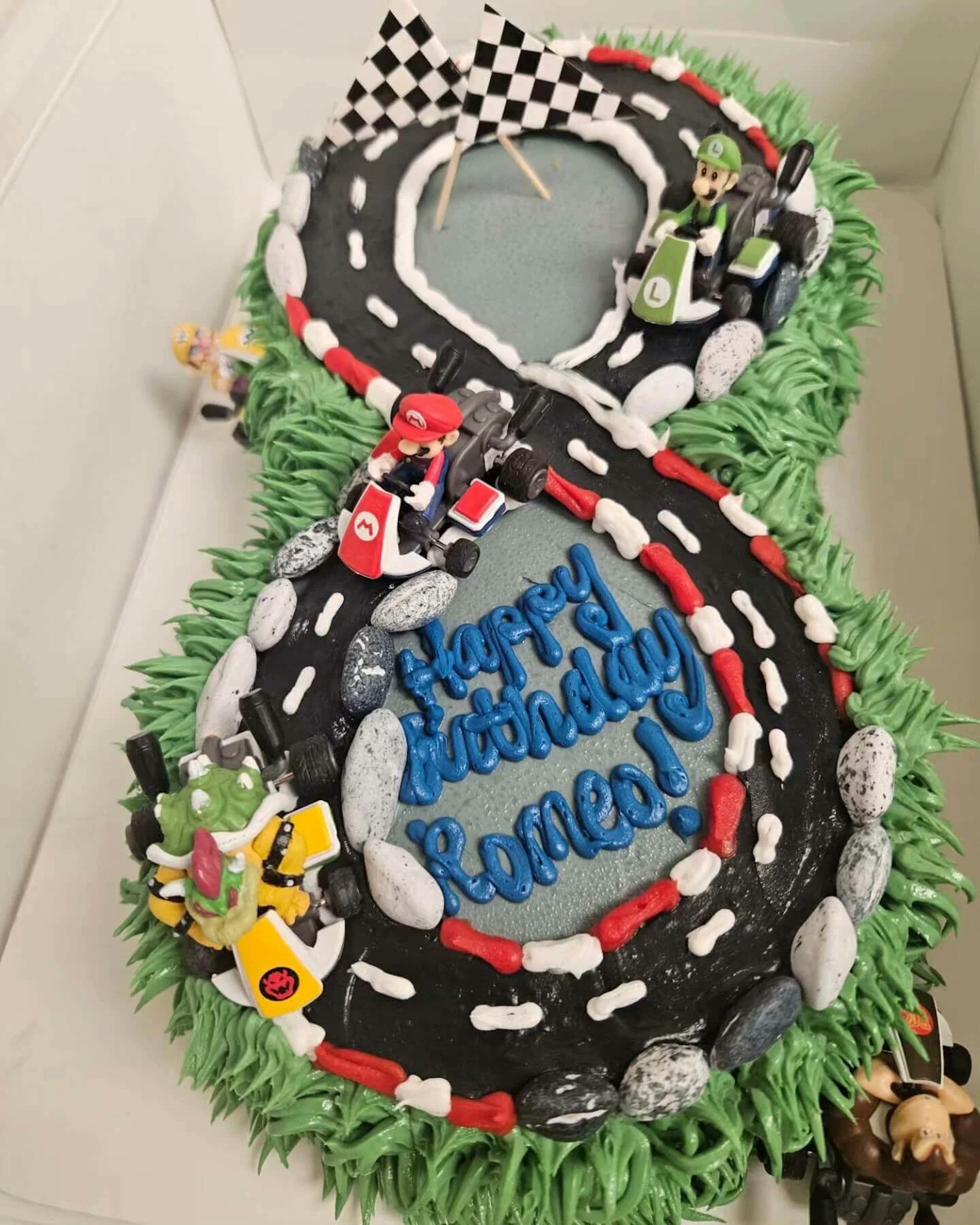 A Mario kart birthday cake.
